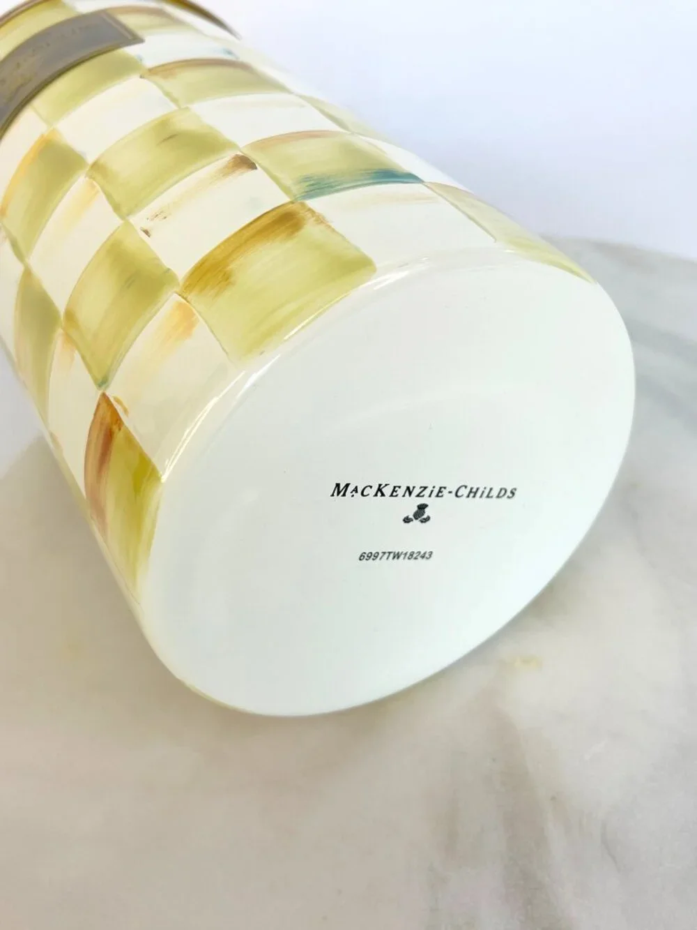 MacKenzie-Childs RARE! Parchment Check Utensil Holder 8.5